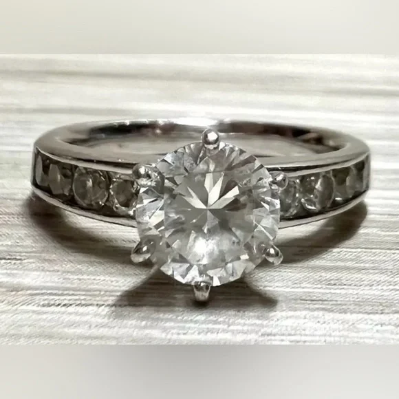 Vintage Designer Signed (FE) Sterling Silver Cubic Zirconia Ring, Size 7, 4.1g